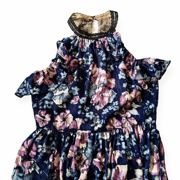 Marchesa Notte Blue Floral Halter Maxi Dress, Size 12 - Picture 10 of 16